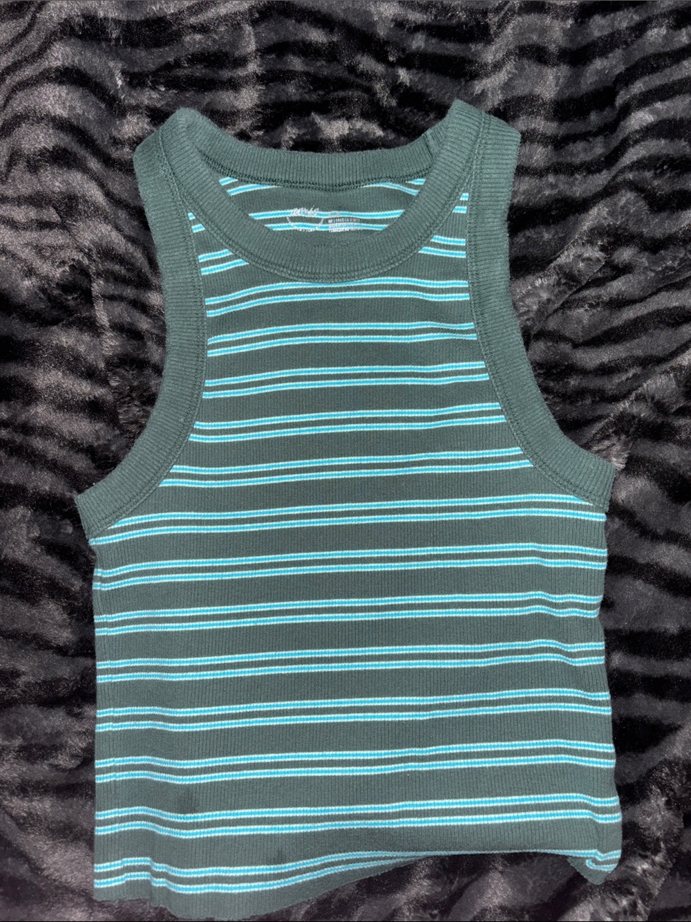 aerie Dark Teal & Light Blue Striped Ribbed Tank